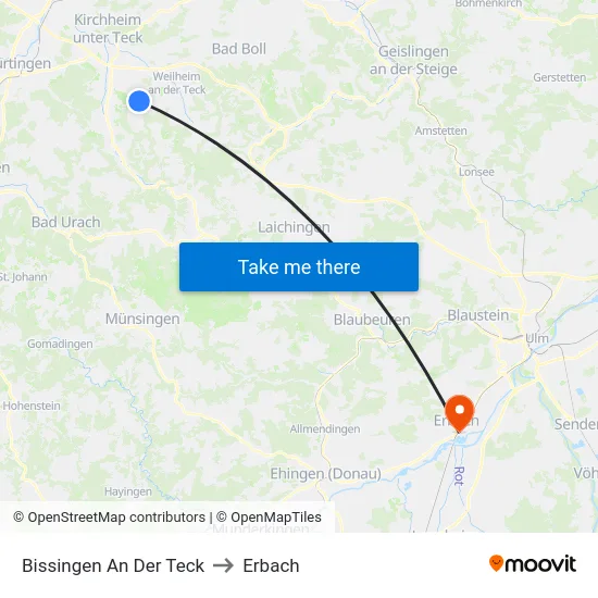 Bissingen An Der Teck to Erbach map