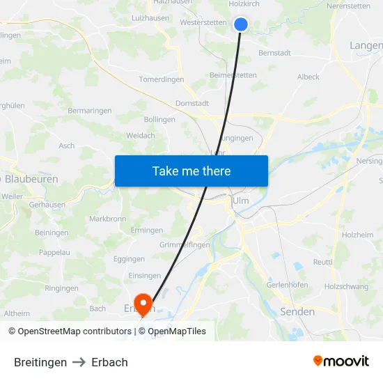 Breitingen to Erbach map