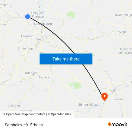 Sersheim to Erbach map