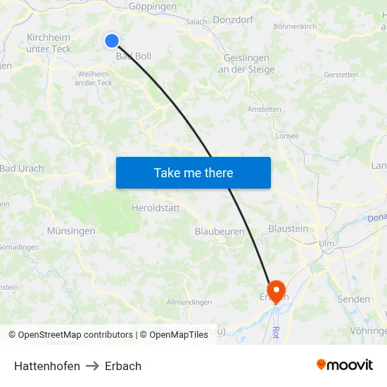 Hattenhofen to Erbach map