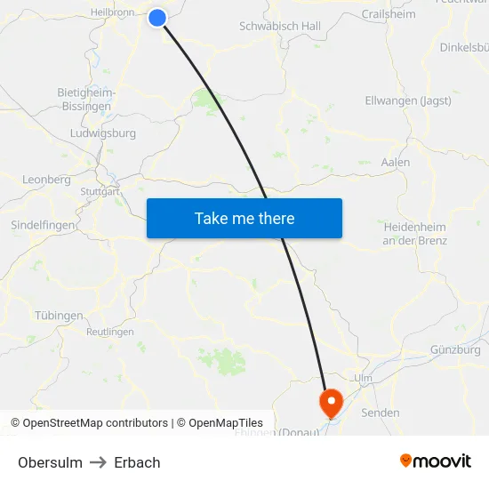 Obersulm to Erbach map