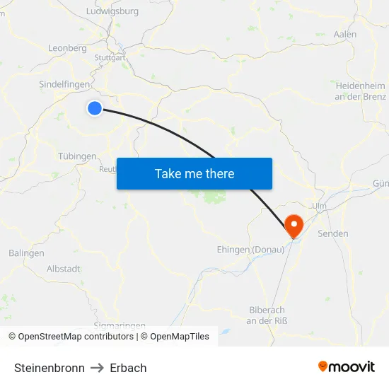 Steinenbronn to Erbach map