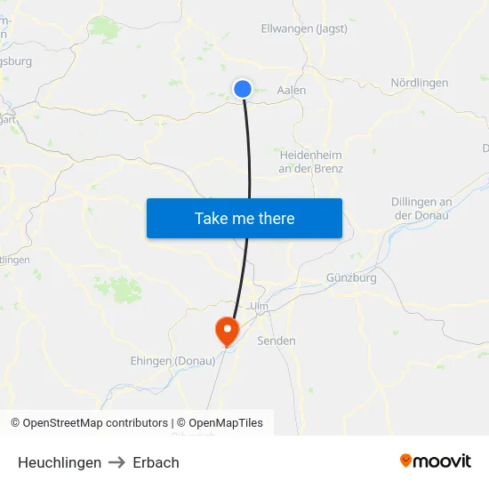 Heuchlingen to Erbach map