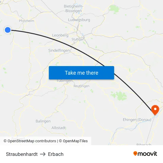Straubenhardt to Erbach map