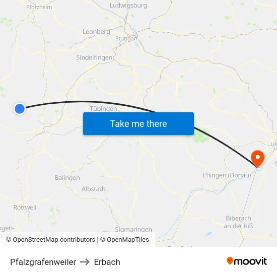 Pfalzgrafenweiler to Erbach map
