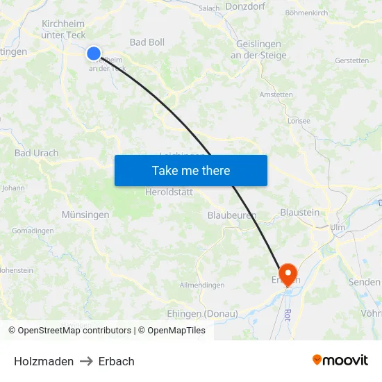 Holzmaden to Erbach map