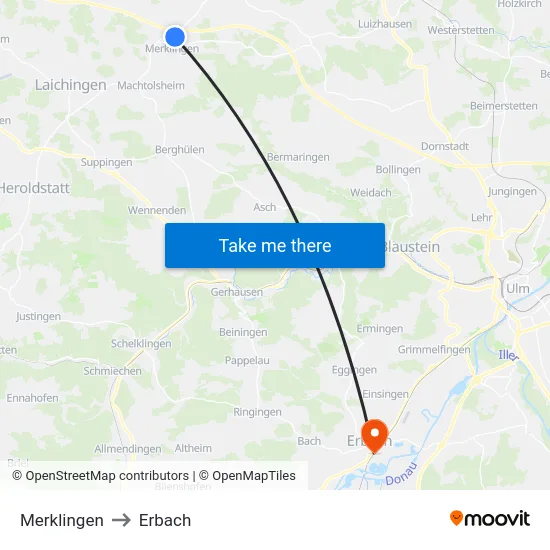 Merklingen to Erbach map