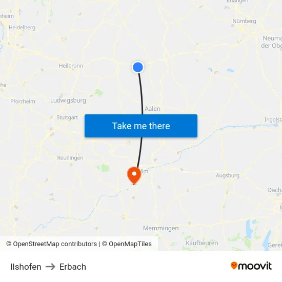 Ilshofen to Erbach map