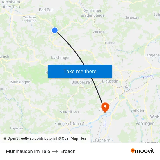 Mühlhausen Im Täle to Erbach map