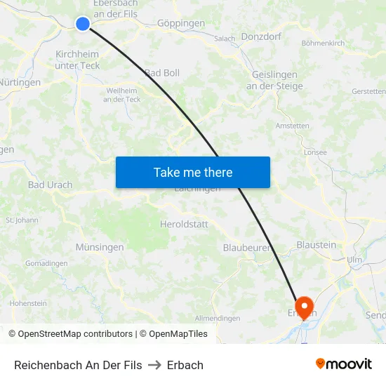 Reichenbach An Der Fils to Erbach map