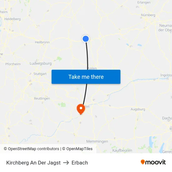 Kirchberg An Der Jagst to Erbach map