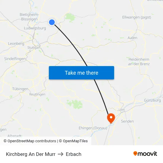 Kirchberg An Der Murr to Erbach map