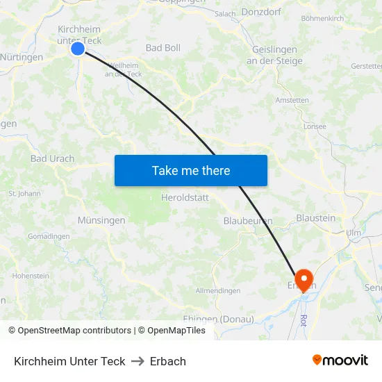 Kirchheim Unter Teck to Erbach map