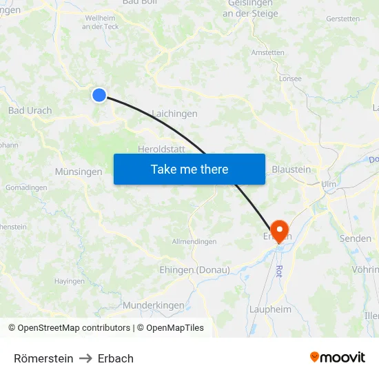 Römerstein to Erbach map