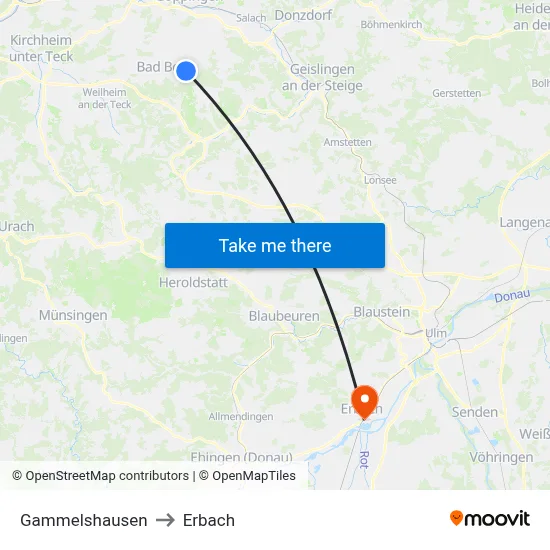 Gammelshausen to Erbach map