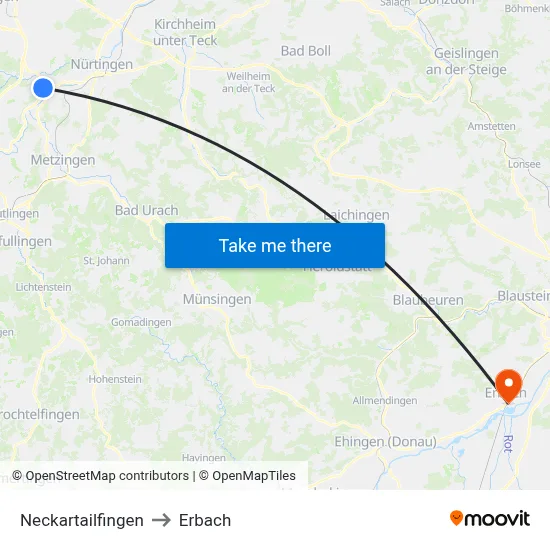 Neckartailfingen to Erbach map