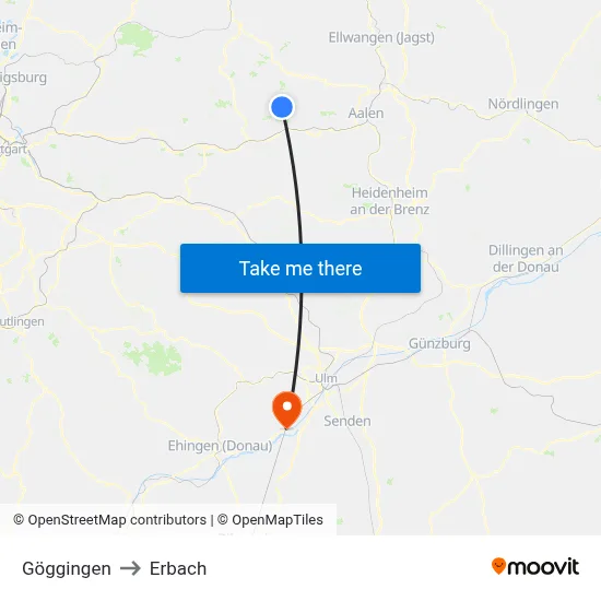 Göggingen to Erbach map