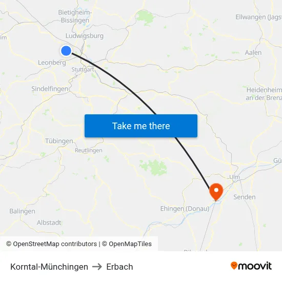 Korntal-Münchingen to Erbach map