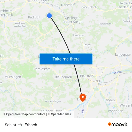 Schlat to Erbach map