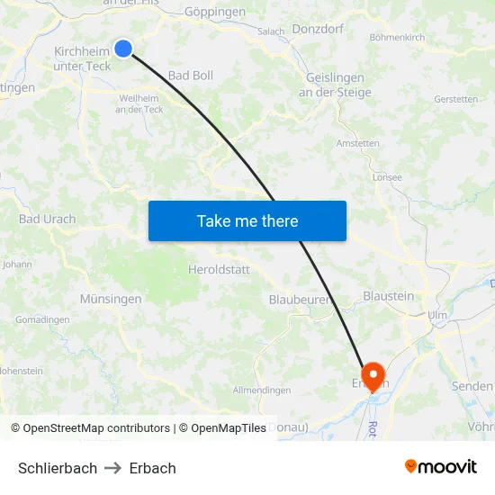 Schlierbach to Erbach map