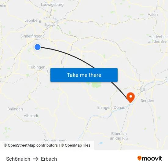 Schönaich to Erbach map