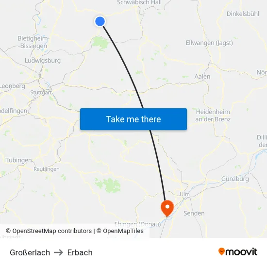 Großerlach to Erbach map