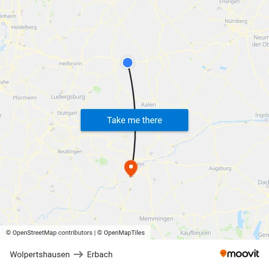 Wolpertshausen to Erbach map