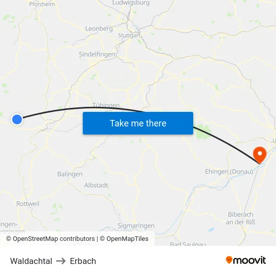 Waldachtal to Erbach map