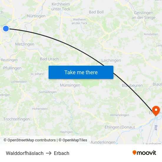Walddorfhäslach to Erbach map