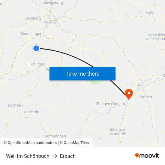 Weil Im Schönbuch to Erbach map