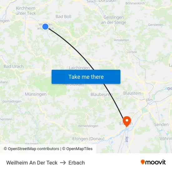 Weilheim An Der Teck to Erbach map