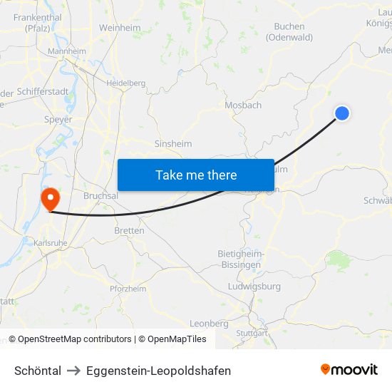 Schöntal to Eggenstein-Leopoldshafen map