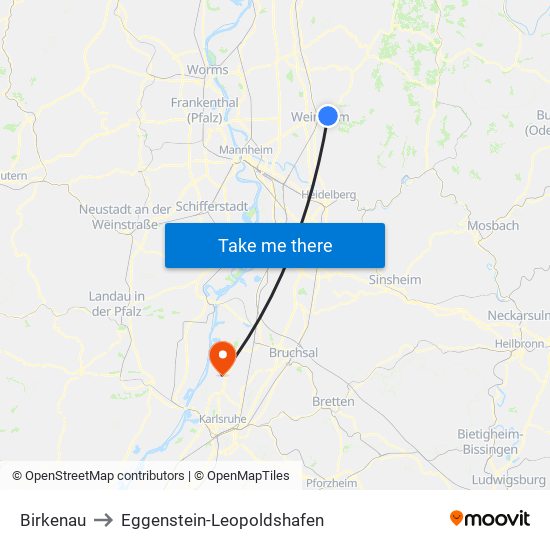 Birkenau to Eggenstein-Leopoldshafen map