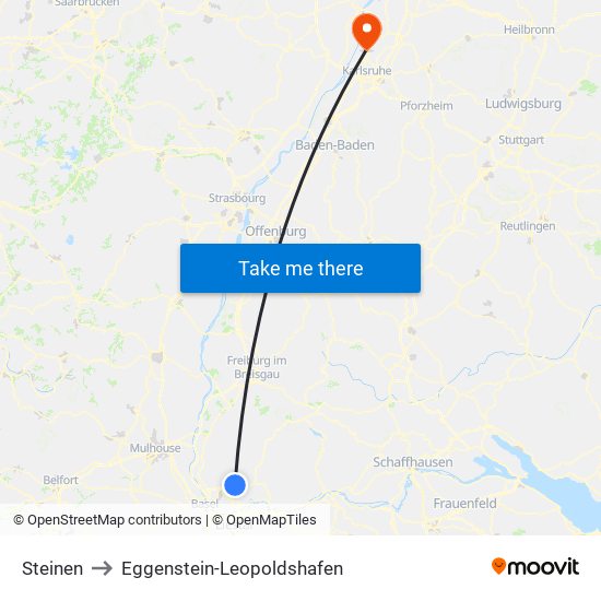Steinen to Eggenstein-Leopoldshafen map