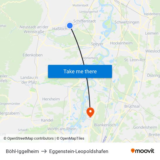 Böhl-Iggelheim to Eggenstein-Leopoldshafen map