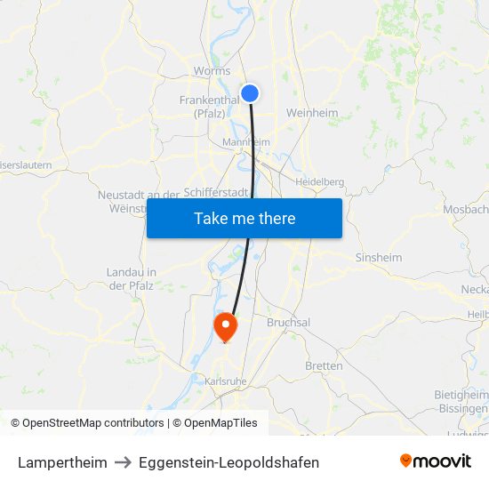 Lampertheim to Eggenstein-Leopoldshafen map