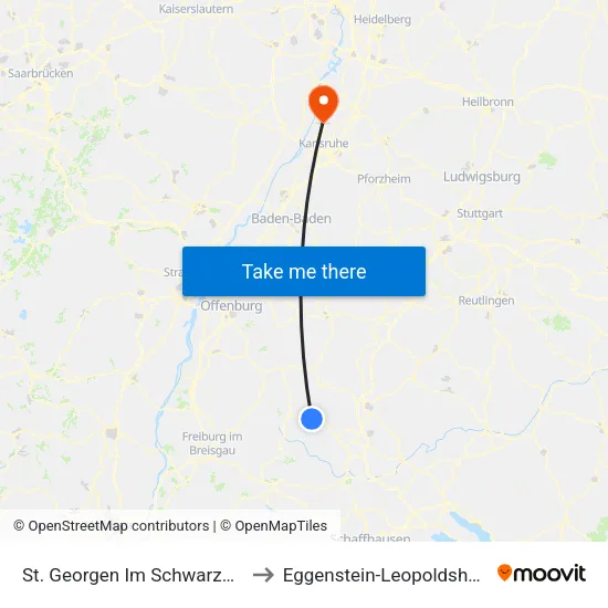 St. Georgen Im Schwarzwald to Eggenstein-Leopoldshafen map