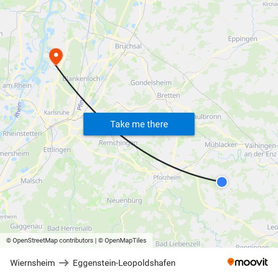 Wiernsheim to Eggenstein-Leopoldshafen map