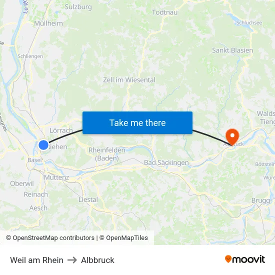 Weil am Rhein to Albbruck map