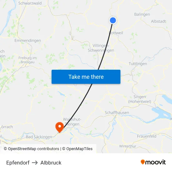 Epfendorf to Albbruck map