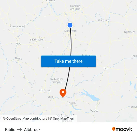 Biblis to Albbruck map