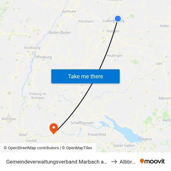 Gemeindeverwaltungsverband Marbach am Neckar to Albbruck map
