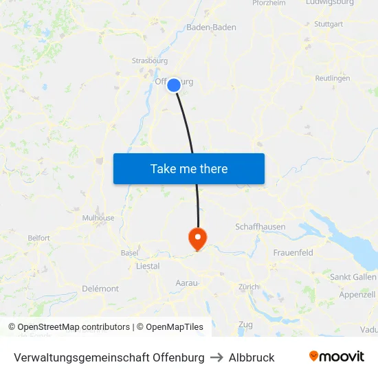 Verwaltungsgemeinschaft Offenburg to Albbruck map