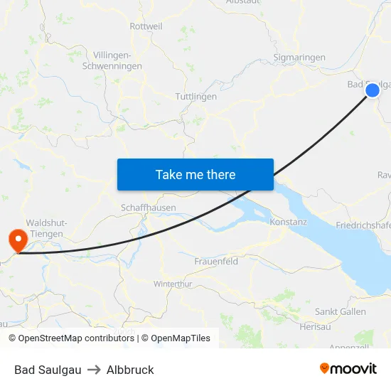 Bad Saulgau to Albbruck map