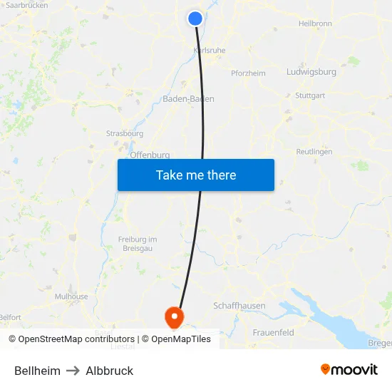 Bellheim to Albbruck map