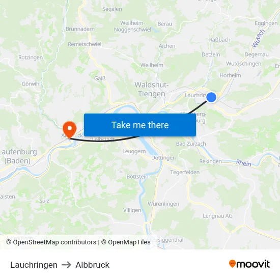 Lauchringen to Albbruck map