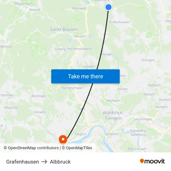 Grafenhausen to Albbruck map