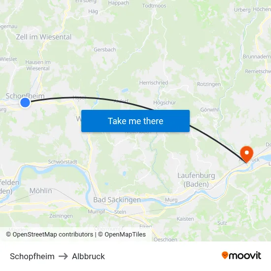Schopfheim to Albbruck map