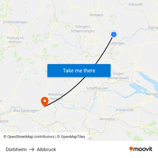 Dürbheim to Albbruck map