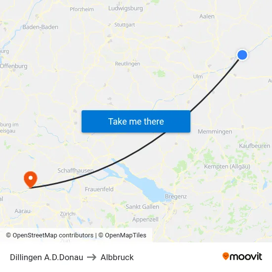 Dillingen A.D.Donau to Albbruck map